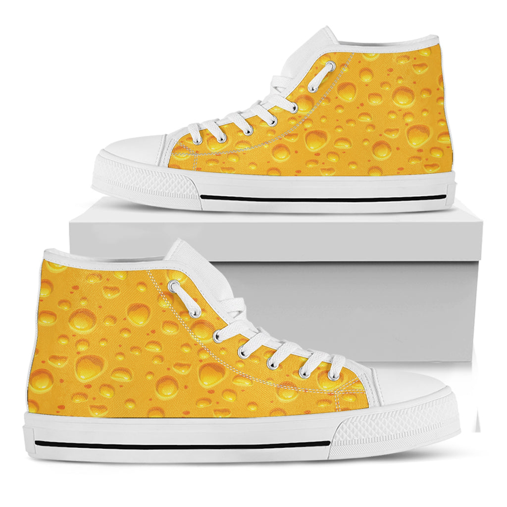 Yellow Cheese Print White High Top Shoes