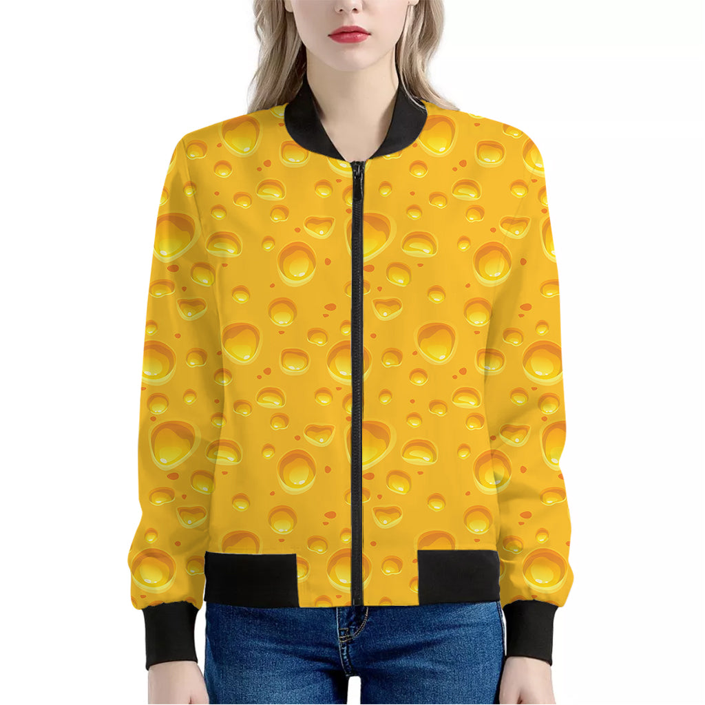 Yellow Cheese Print Women's Bomber Jacket