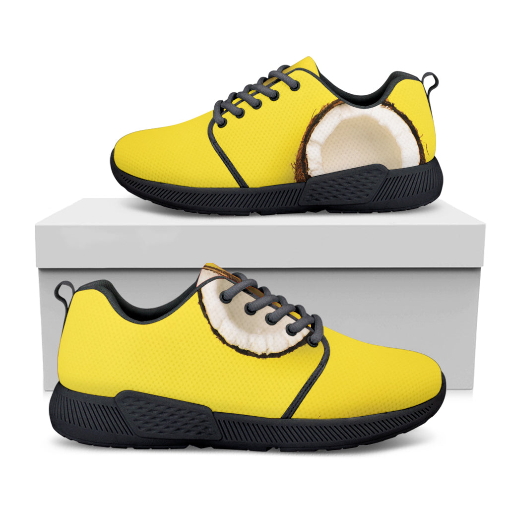Yellow Coconut Pattern Print Black Athletic Shoes