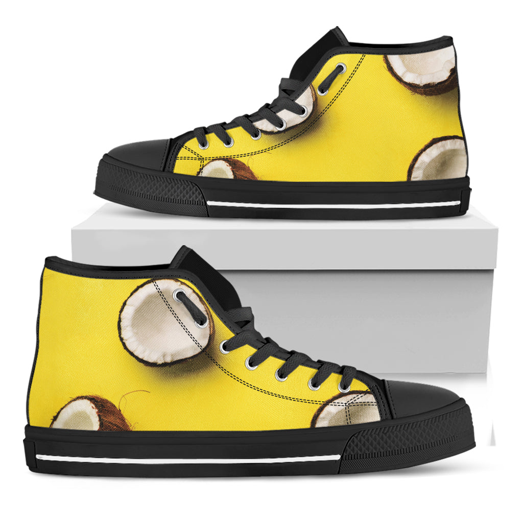 Yellow Coconut Pattern Print Black High Top Shoes