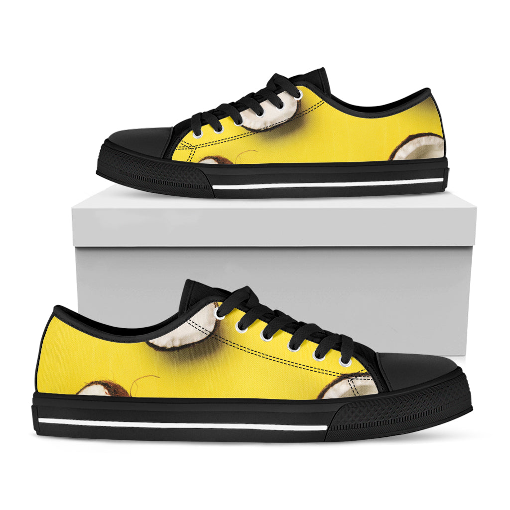 Yellow Coconut Pattern Print Black Low Top Shoes