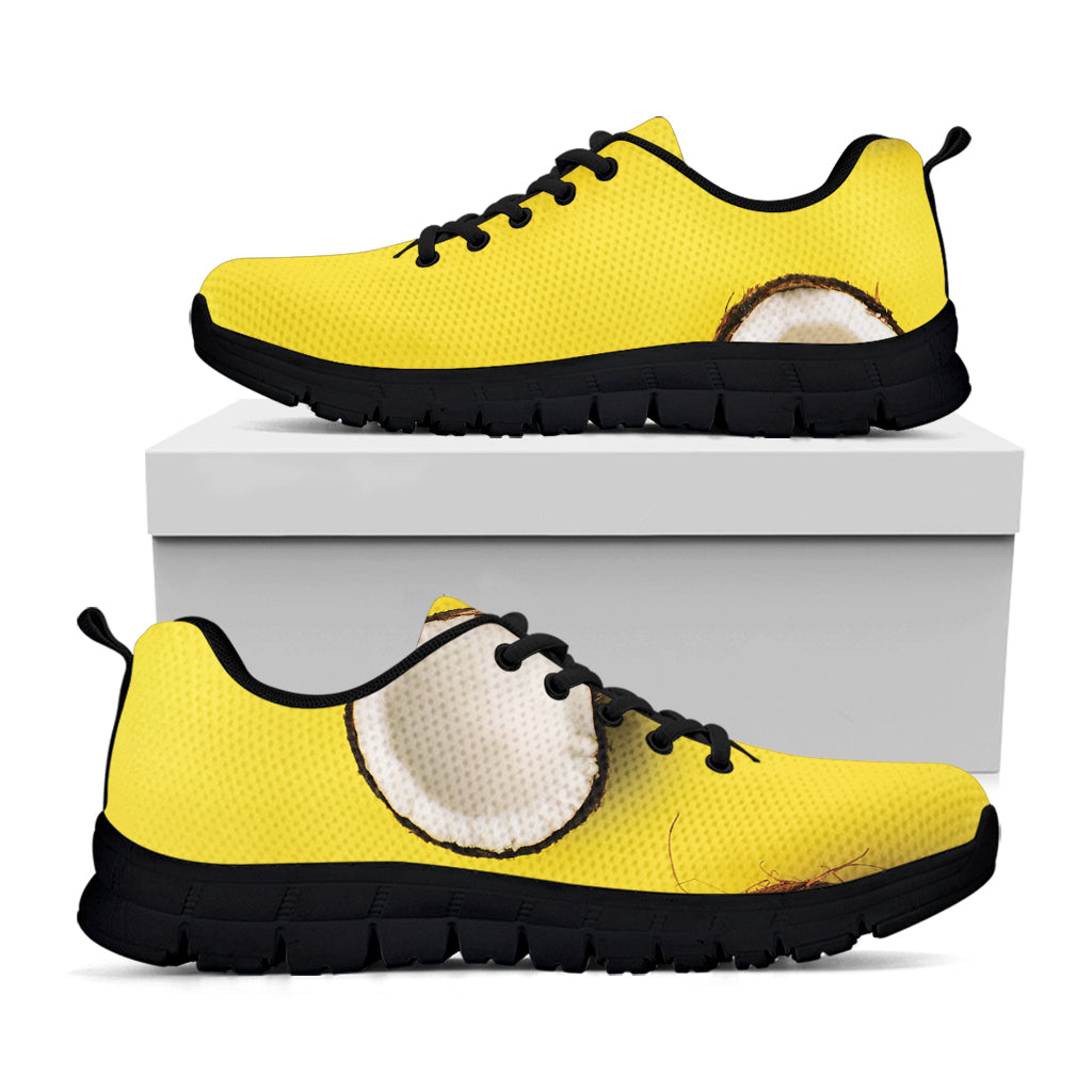 Yellow Coconut Pattern Print Black Sneakers