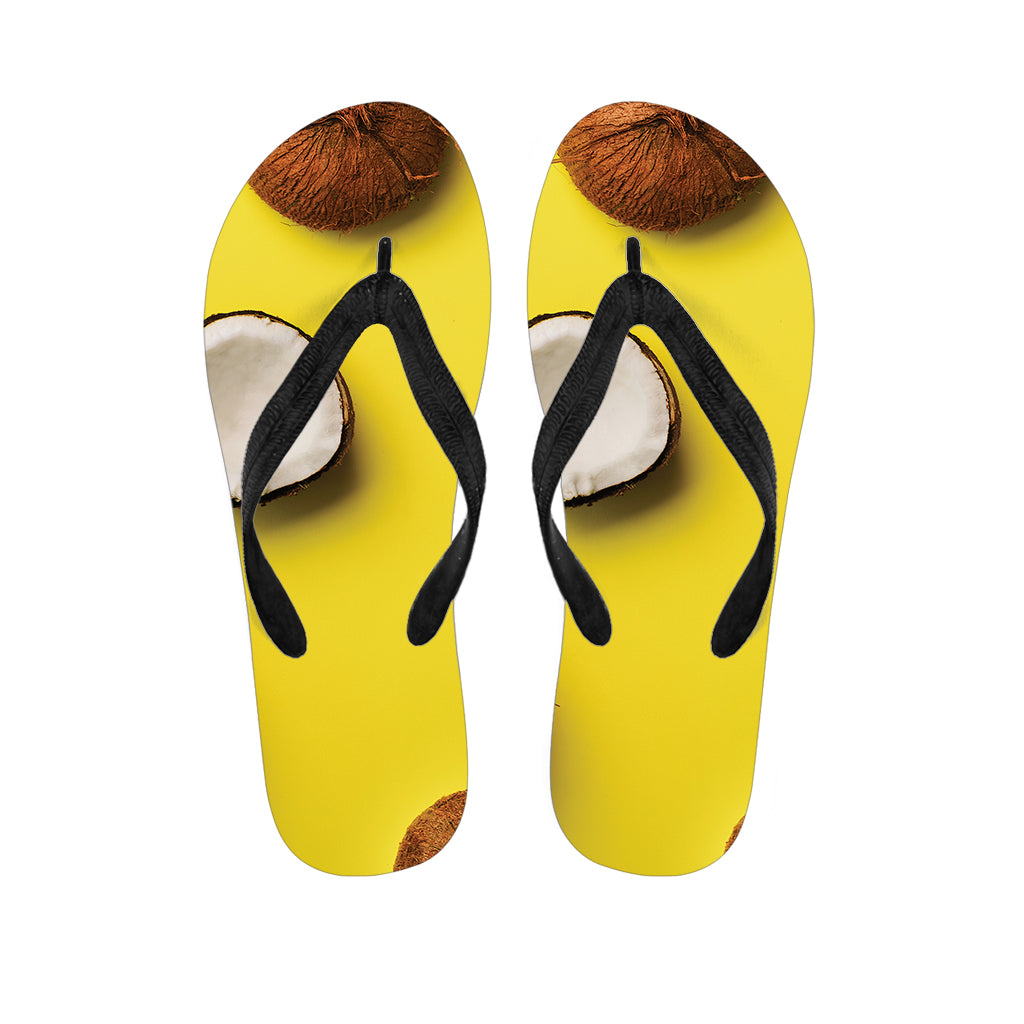 Yellow Coconut Pattern Print Flip Flops