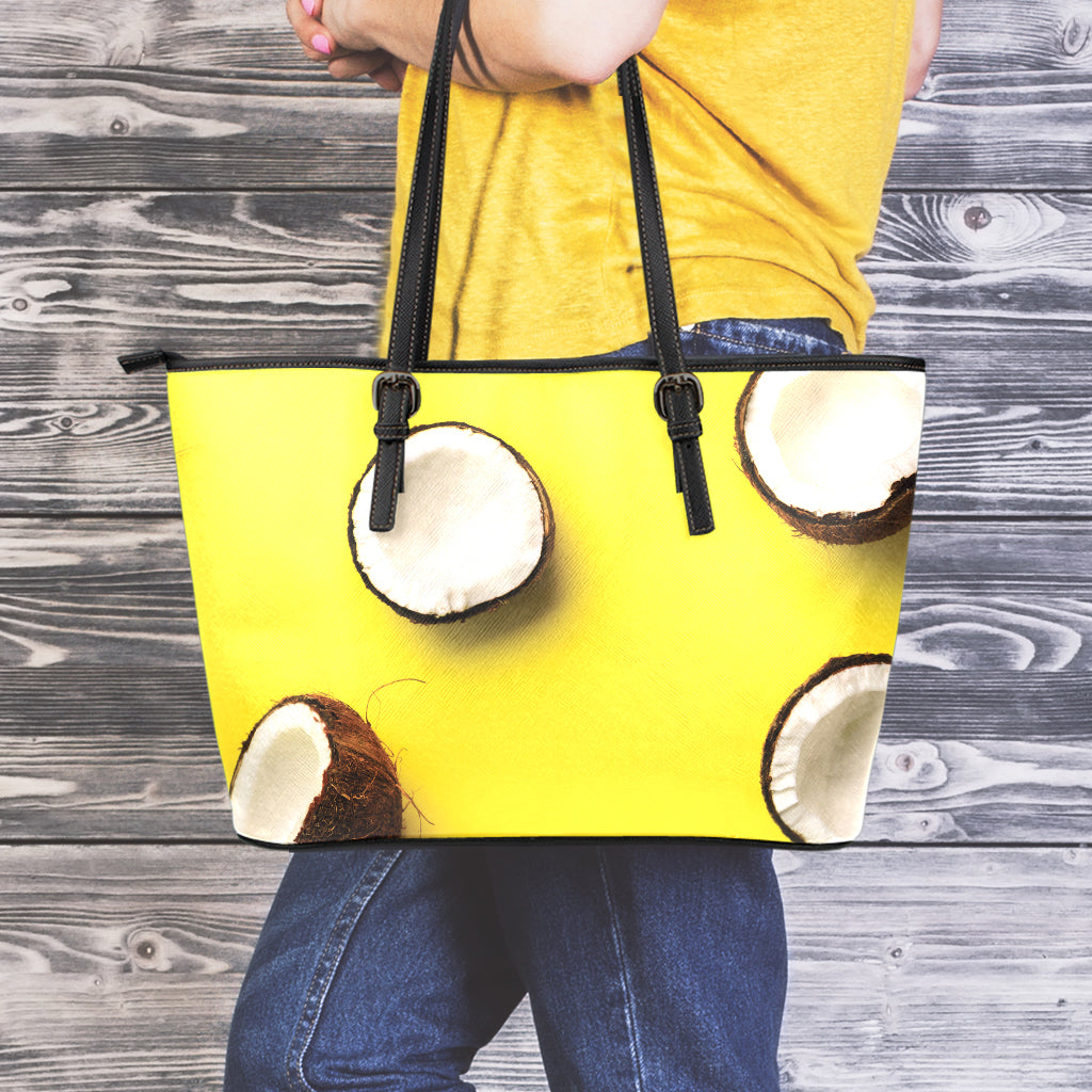 Yellow Coconut Pattern Print Leather Tote Bag