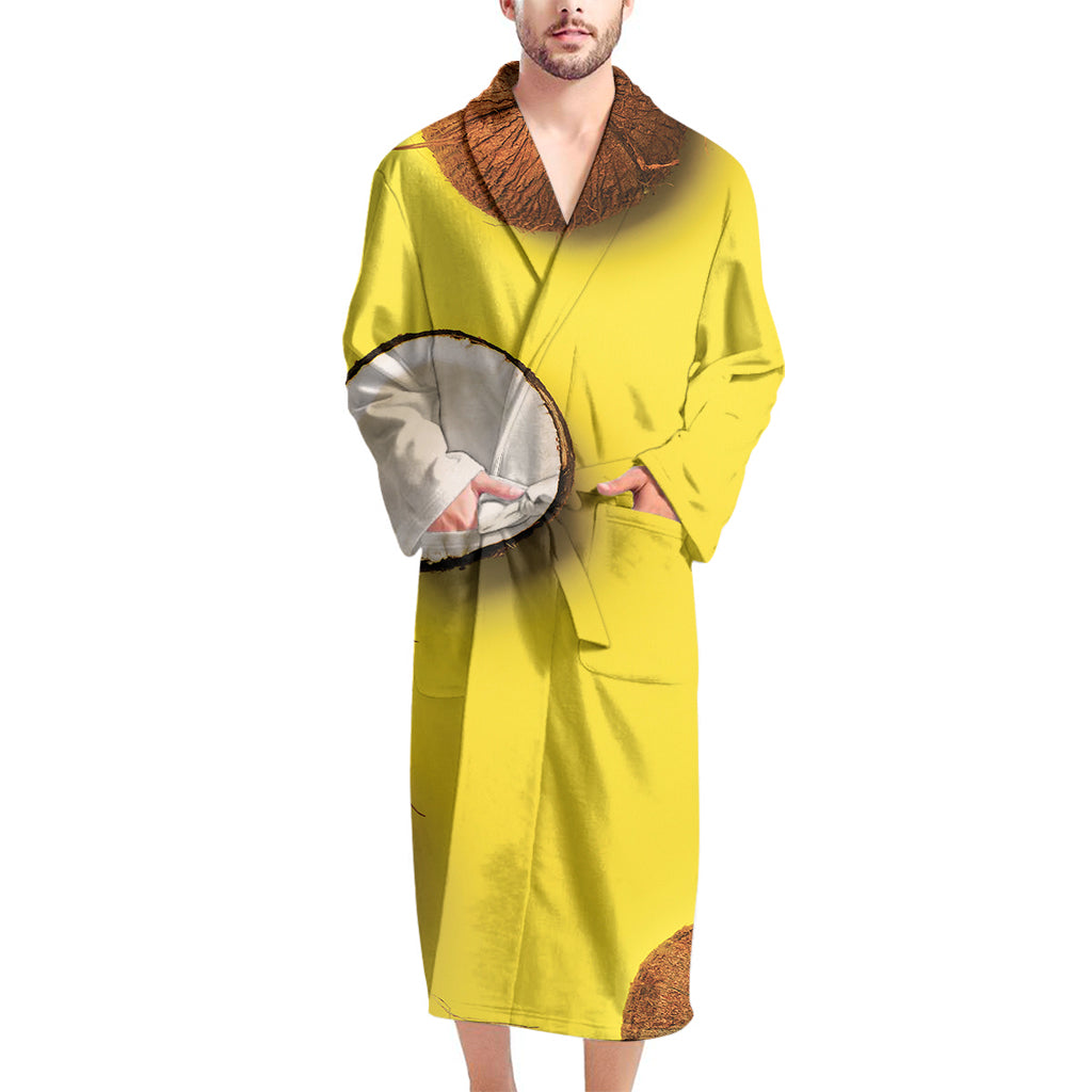 Yellow Coconut Pattern Print Men's Bathrobe