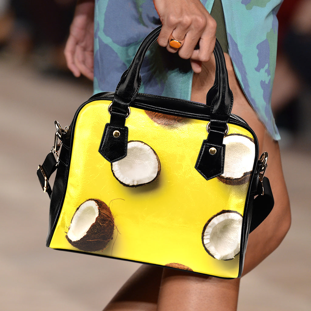Yellow Coconut Pattern Print Shoulder Handbag