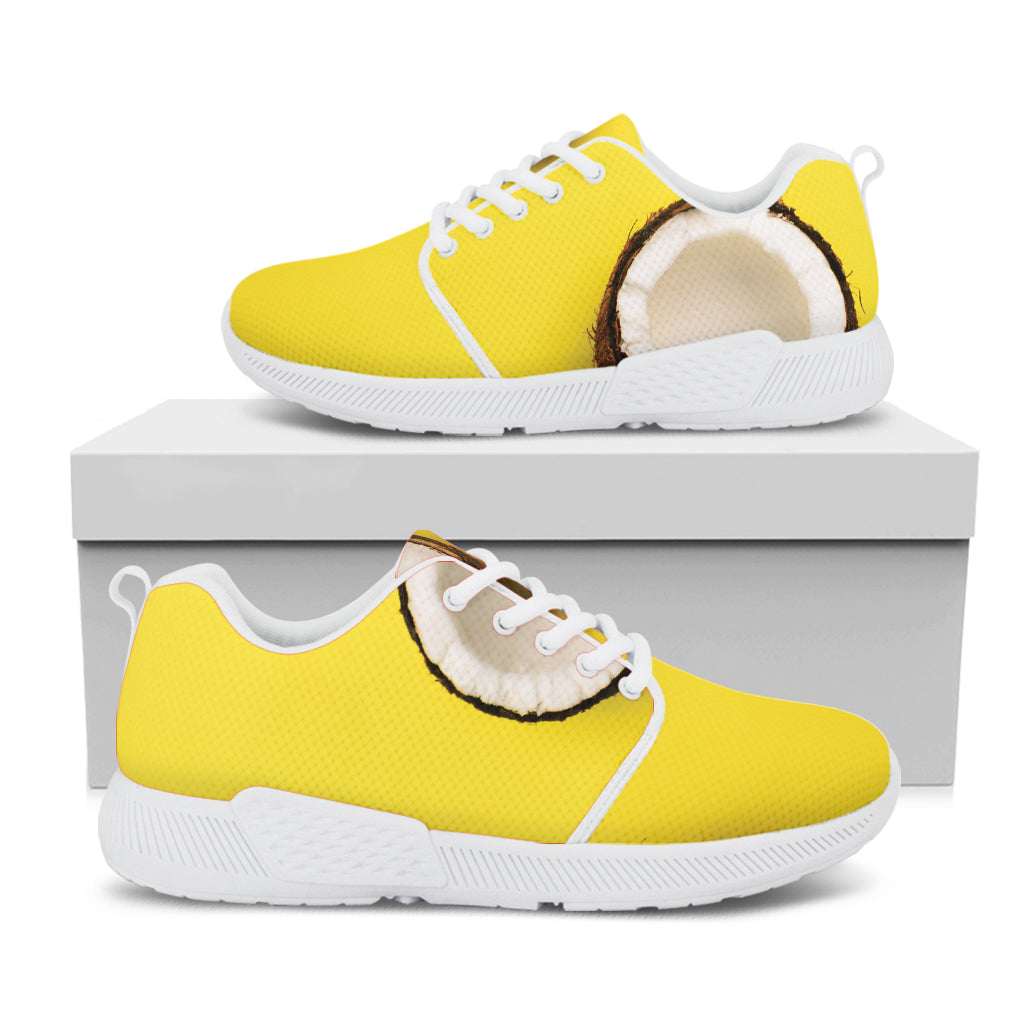 Yellow Coconut Pattern Print White Athletic Shoes