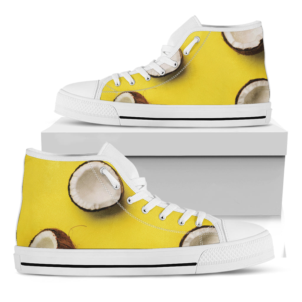 Yellow Coconut Pattern Print White High Top Shoes
