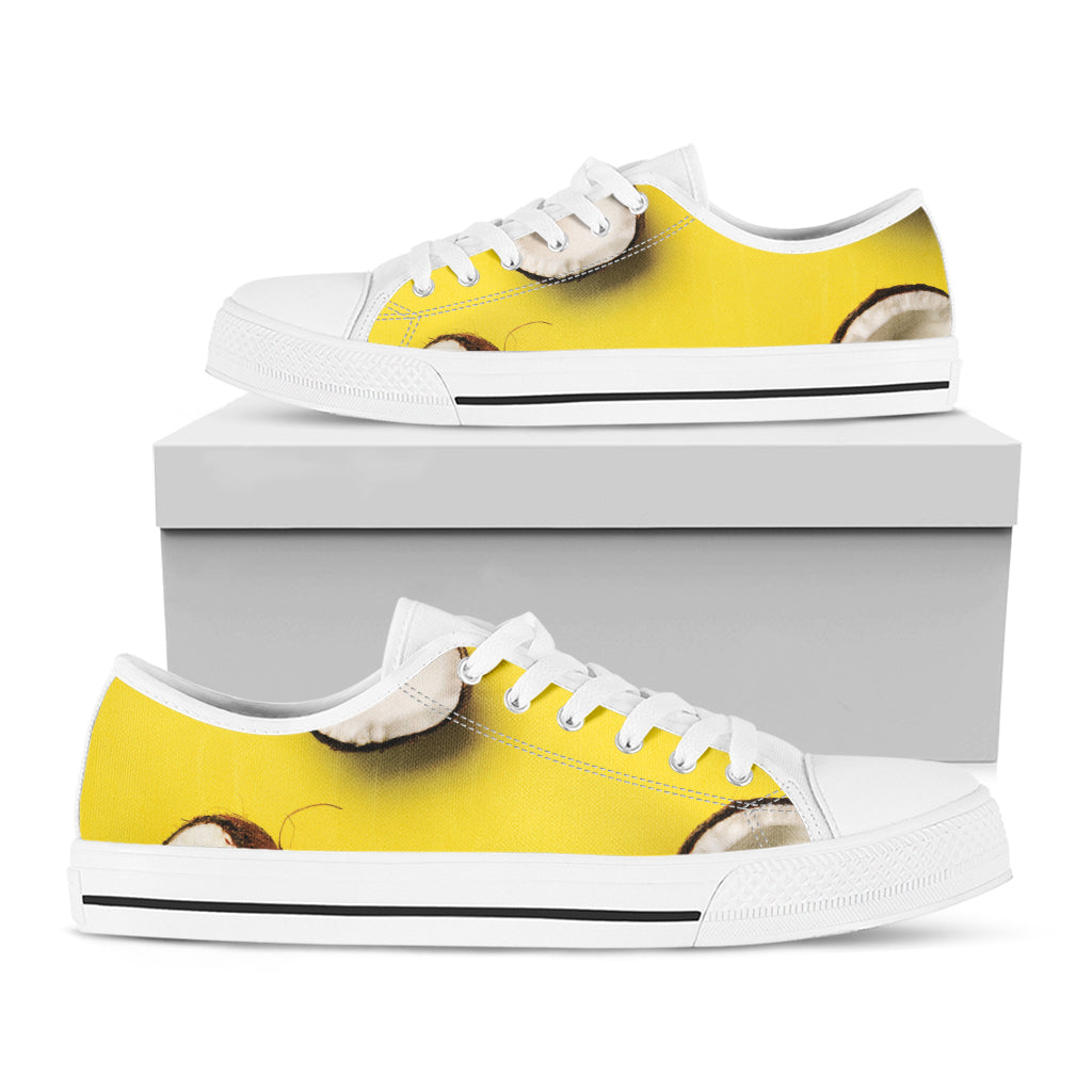 Yellow Coconut Pattern Print White Low Top Shoes