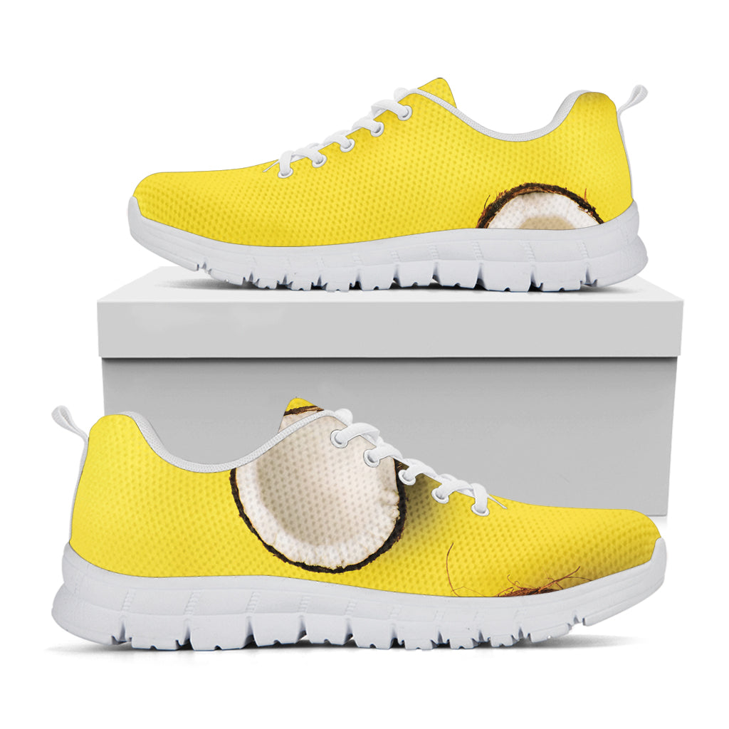 Yellow Coconut Pattern Print White Sneakers