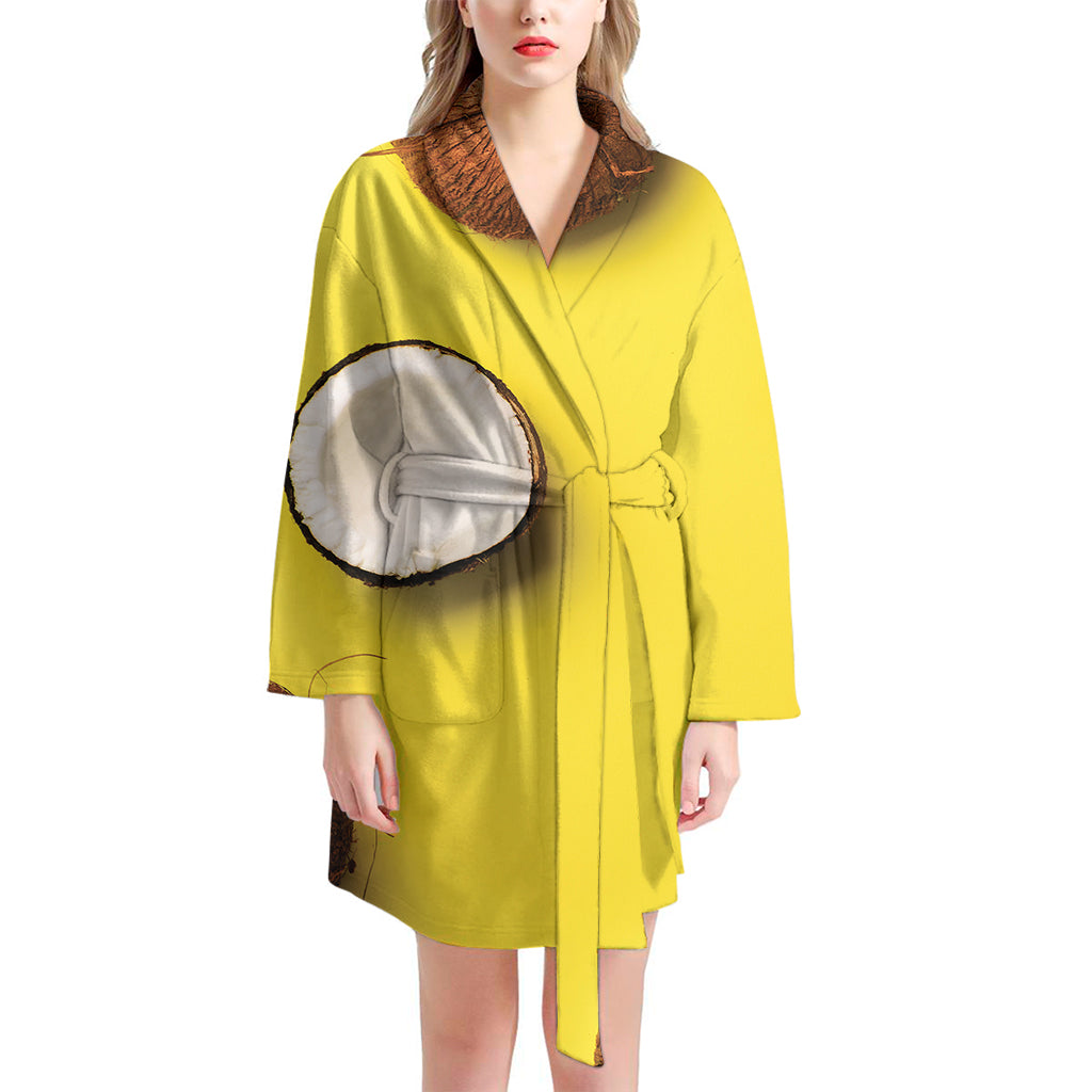 Yellow Coconut Pattern Print Women's Bathrobe