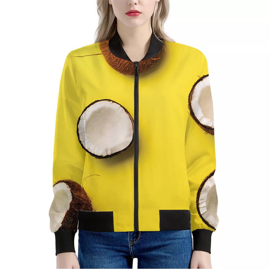 Yellow Coconut Pattern Print Women's Bomber Jacket
