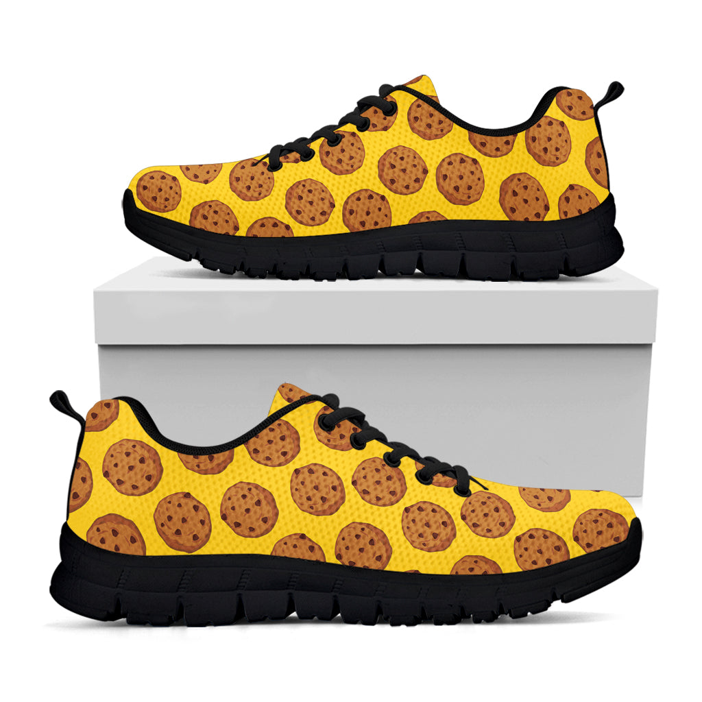 Yellow Cookie Pattern Print Black Sneakers