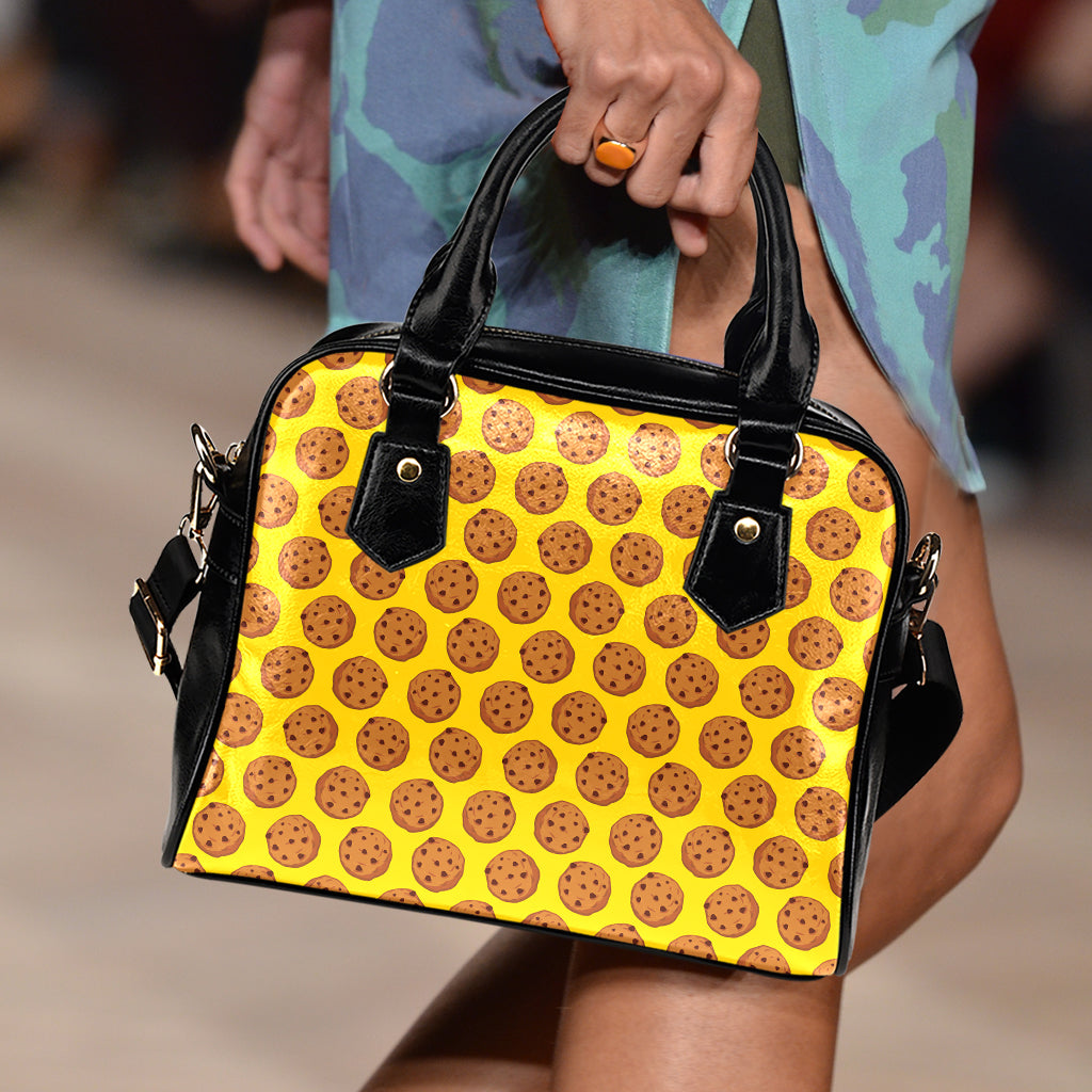 Yellow Cookie Pattern Print Shoulder Handbag