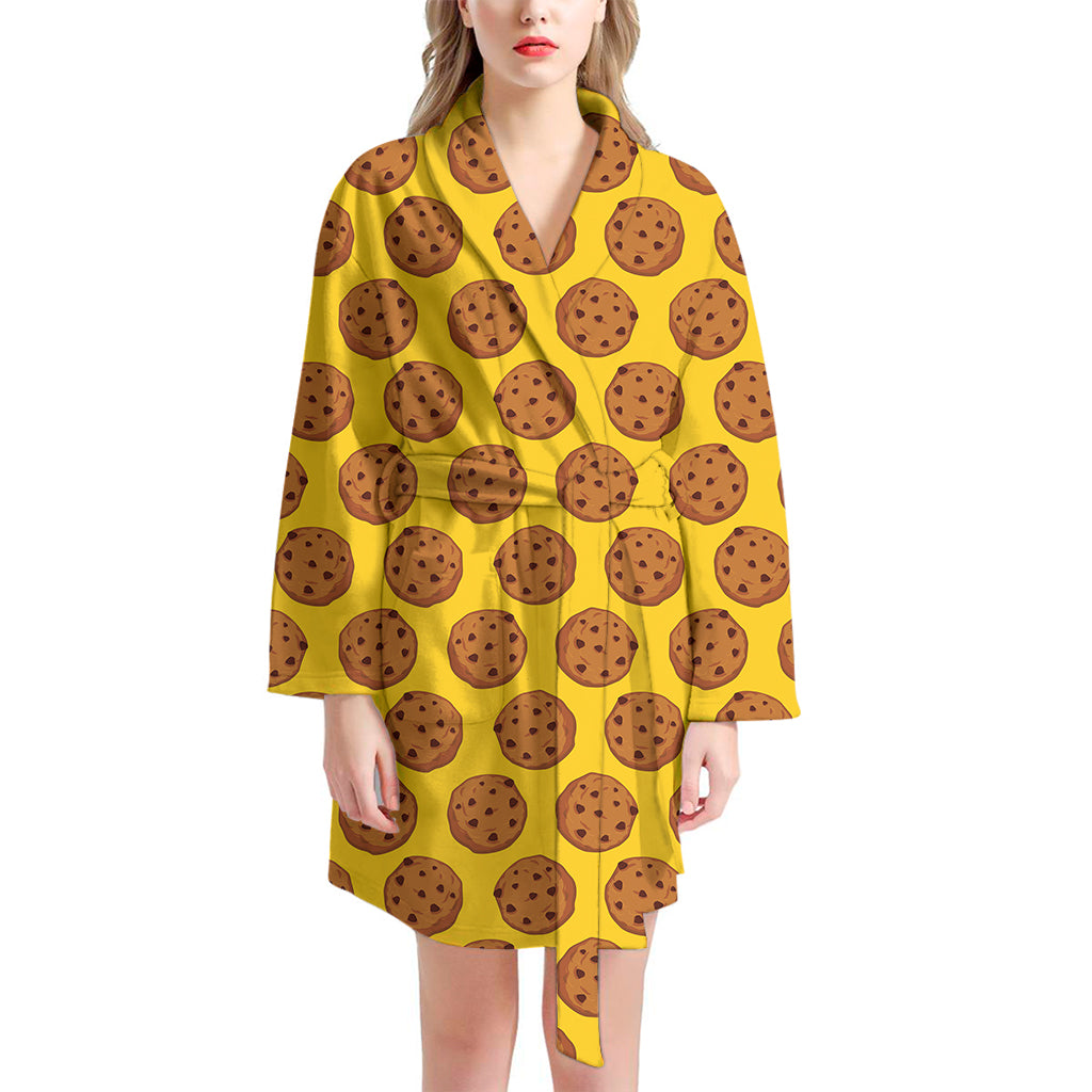 Yellow Cookie Pattern Print Women's Bathrobe