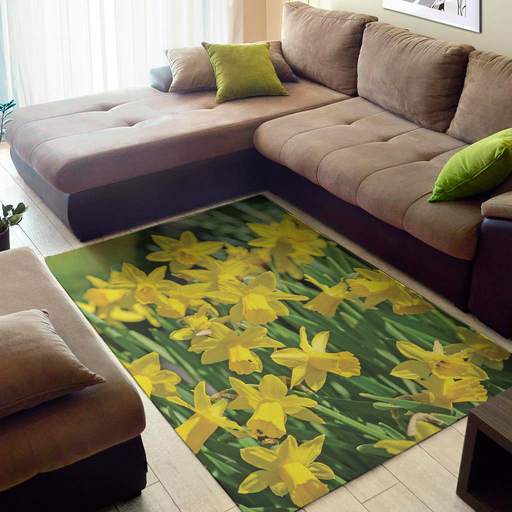 Yellow Daffodil Flower Print Area Rug