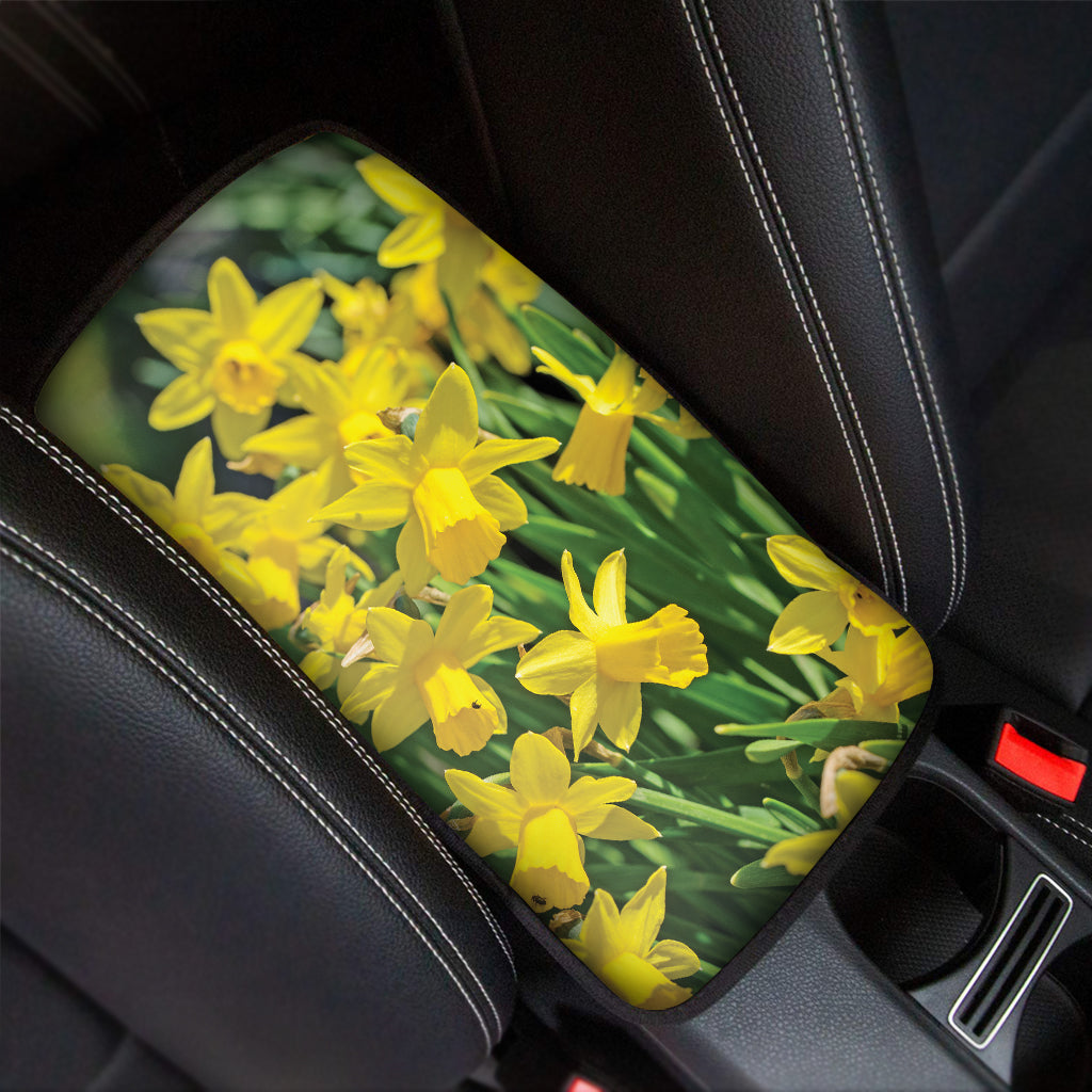 Yellow Daffodil Flower Print Car Center Console Cover