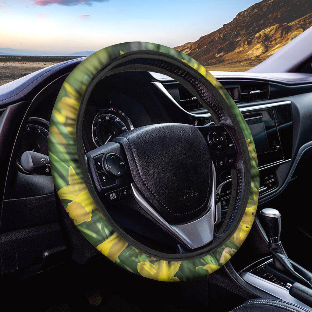 Yellow Daffodil Flower Print Car Steering Wheel Cover