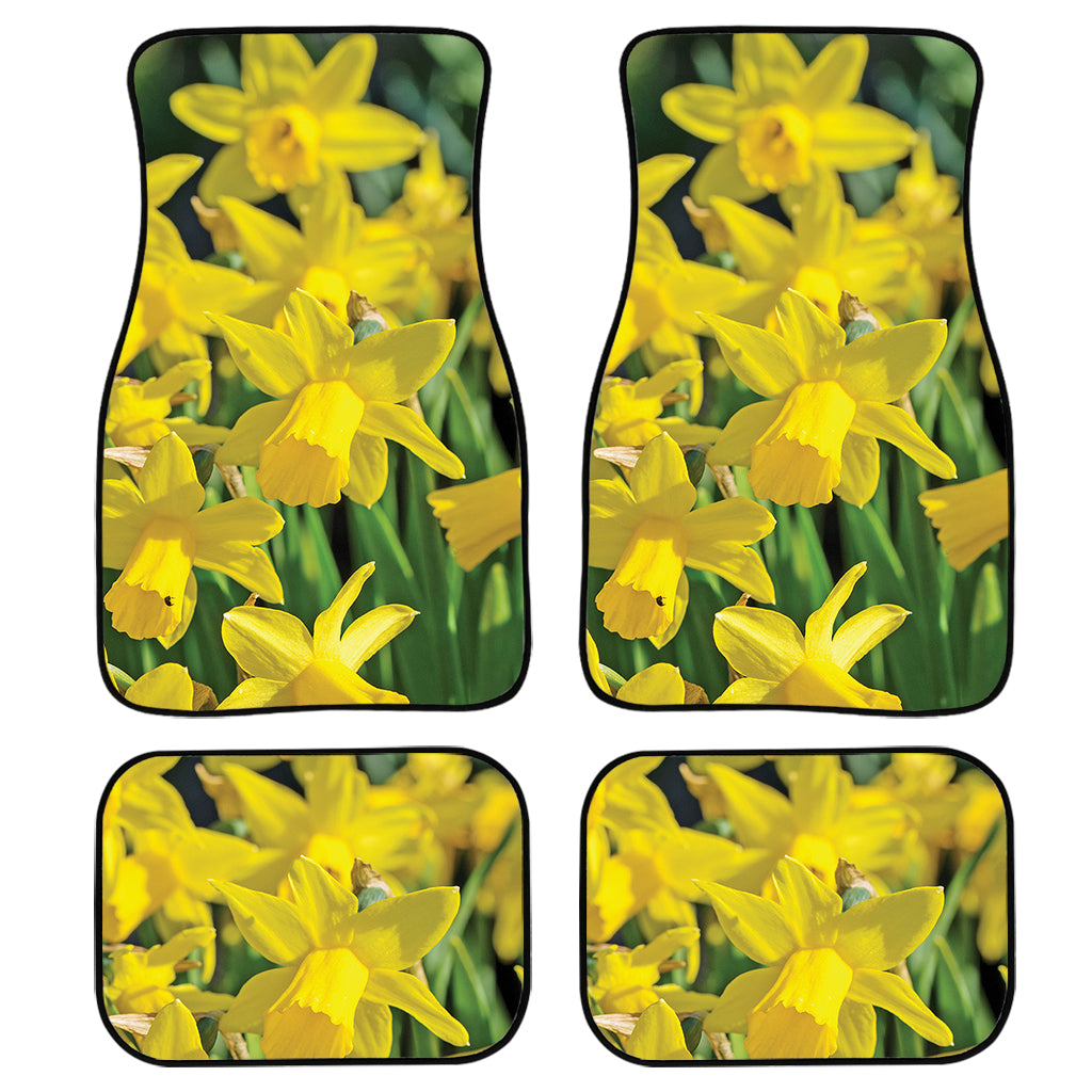 Yellow Daffodil Flower Print Front and Back Car Floor Mats