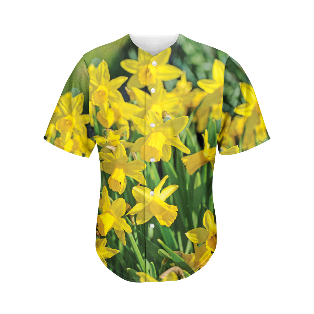 Yellow Daffodil Flower Print Men's Baseball Jersey