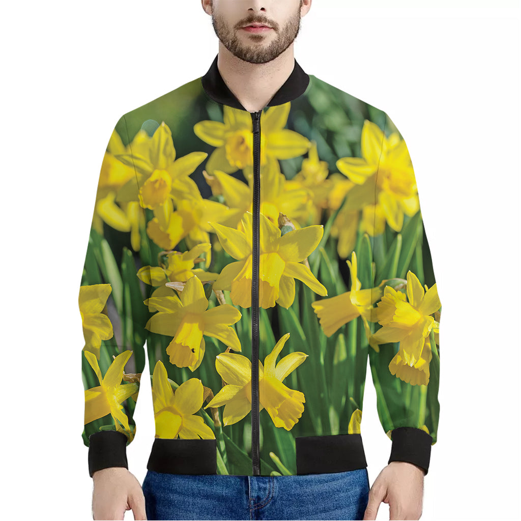 Yellow Daffodil Flower Print Men's Bomber Jacket