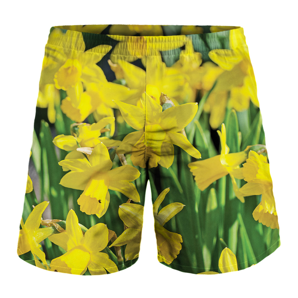 Yellow Daffodil Flower Print Men's Shorts