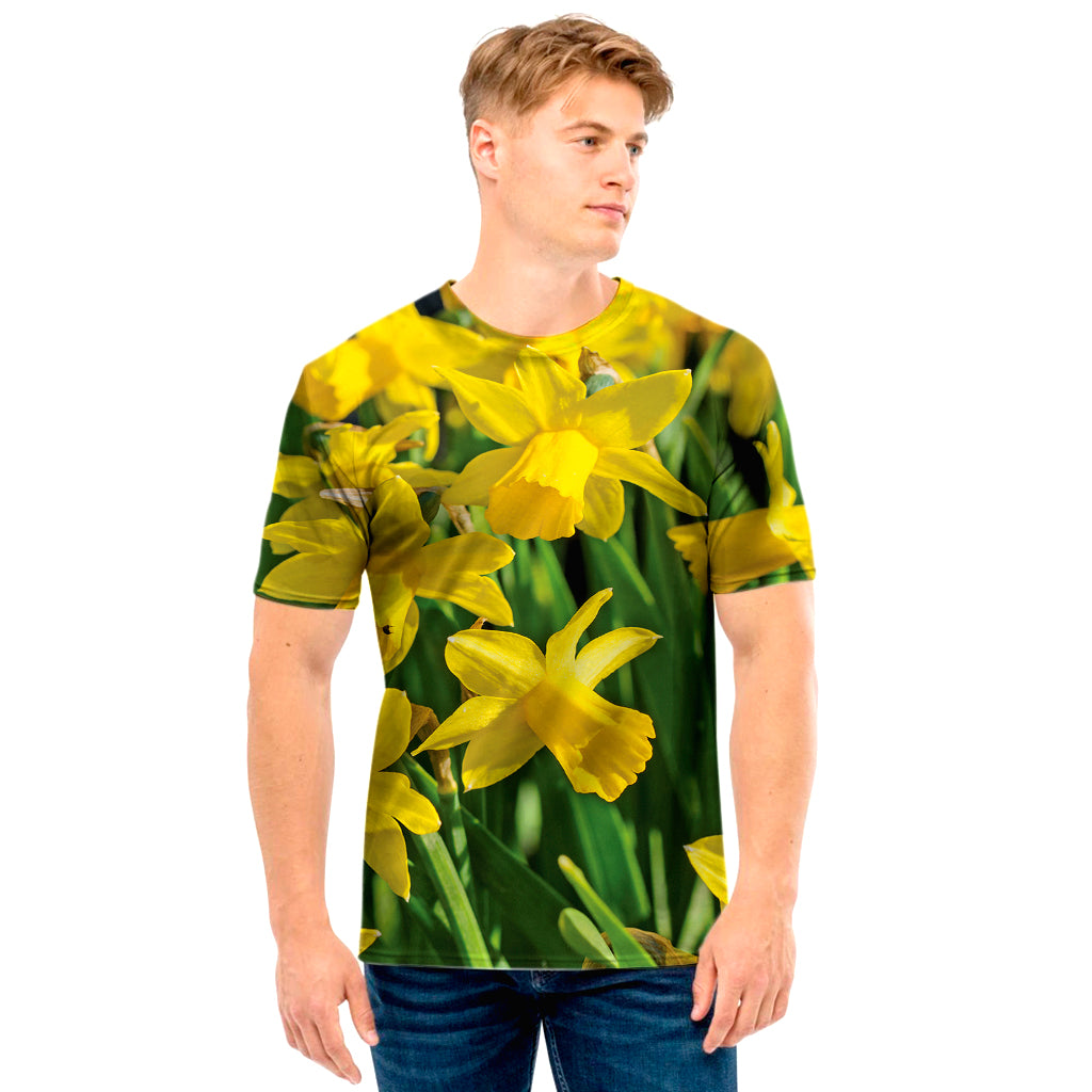 Yellow Daffodil Flower Print Men's T-Shirt