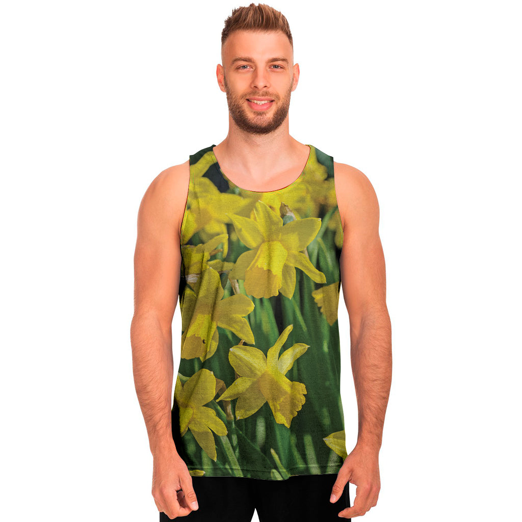 Yellow Daffodil Flower Print Men's Tank Top