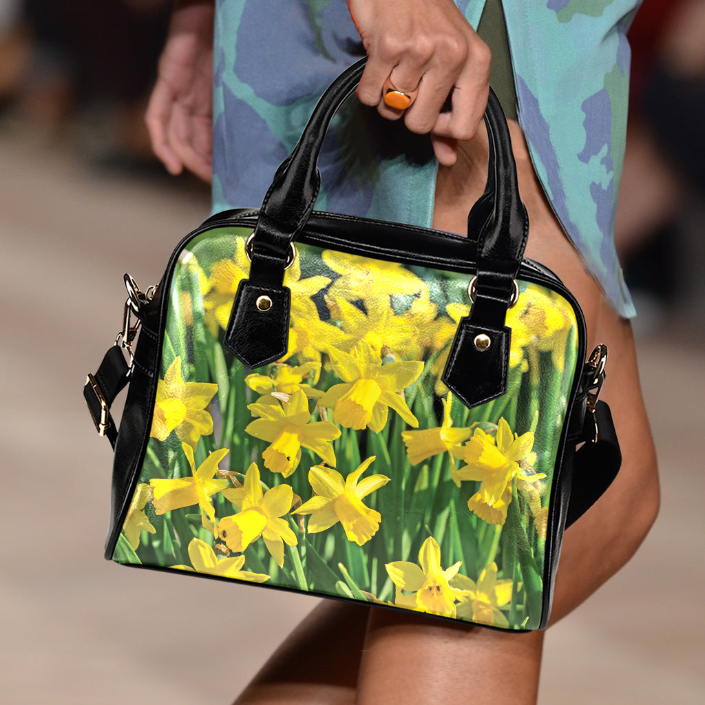 Yellow Daffodil Flower Print Shoulder Handbag