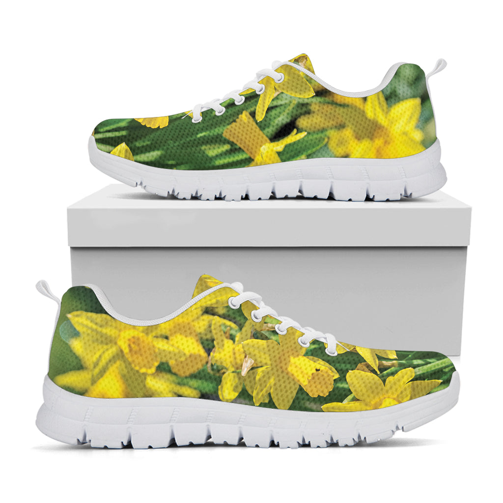 Yellow Daffodil Flower Print White Sneakers