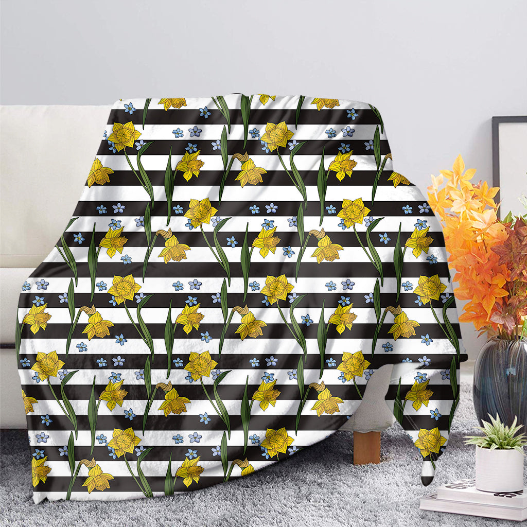 Yellow Daffodil Striped Pattern Print Blanket