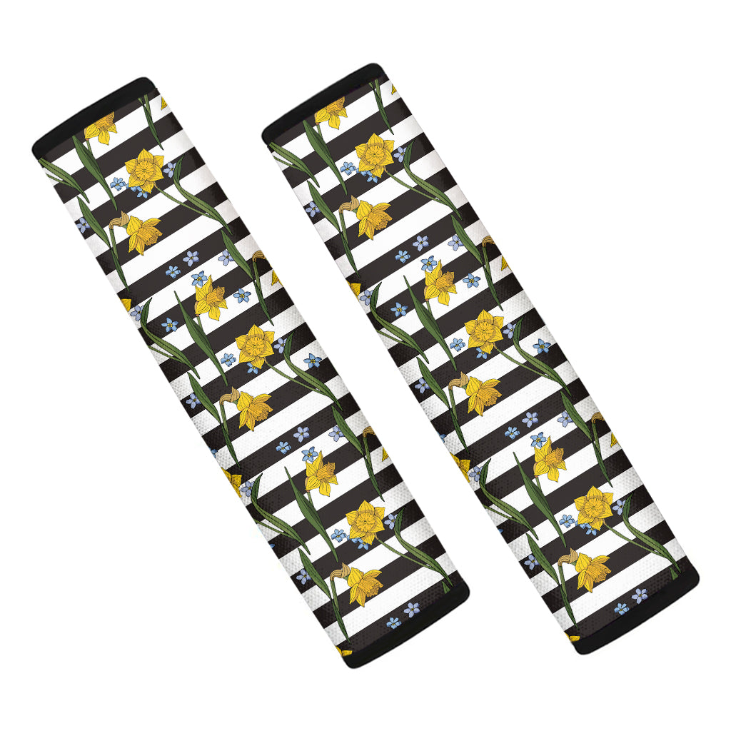 Yellow Daffodil Striped Pattern Print Car Seat Belt Covers