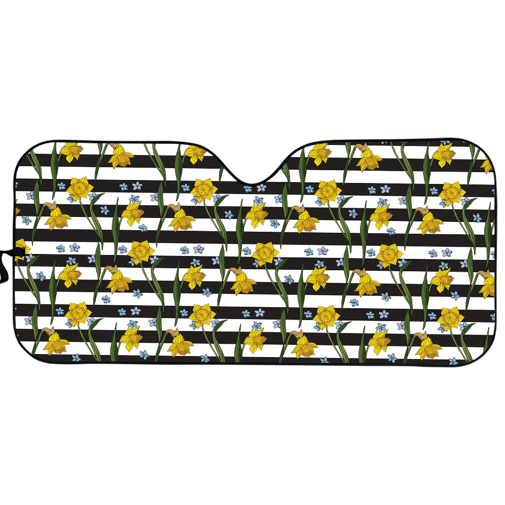 Yellow Daffodil Striped Pattern Print Car Sun Shade