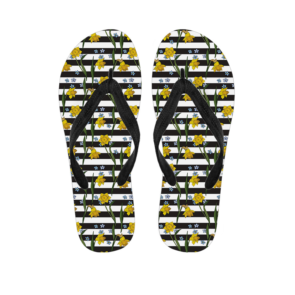 Yellow Daffodil Striped Pattern Print Flip Flops