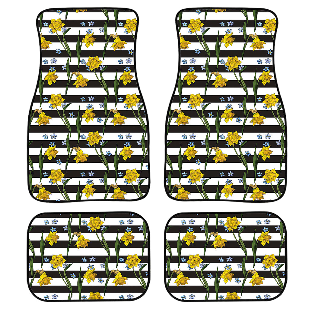 Yellow Daffodil Striped Pattern Print Front and Back Car Floor Mats