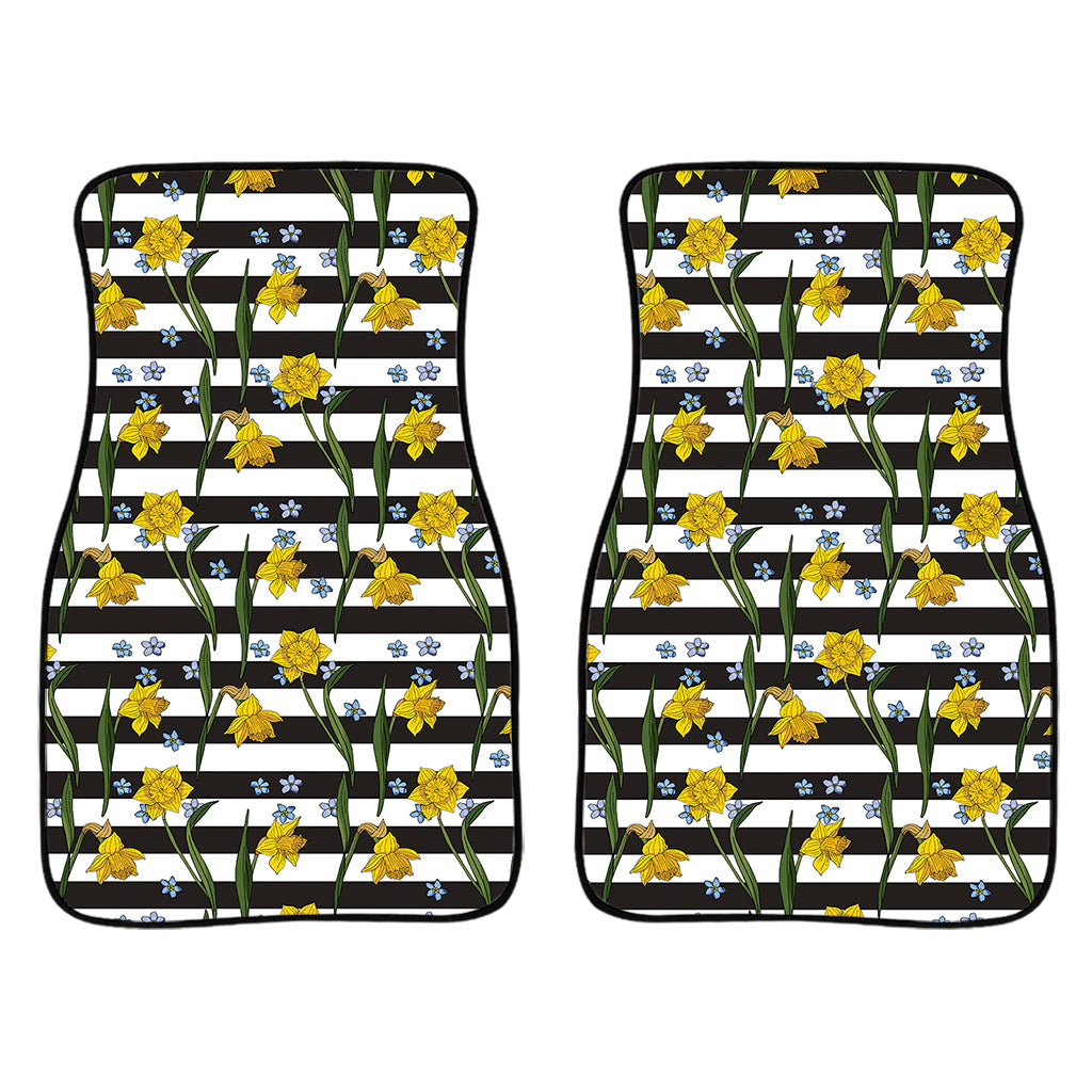 Yellow Daffodil Striped Pattern Print Front Car Floor Mats