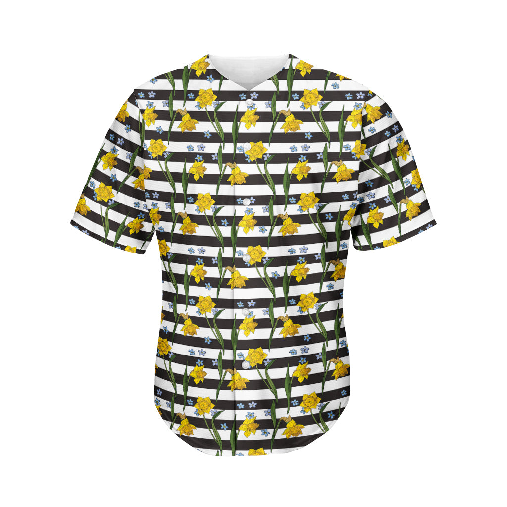 Yellow Daffodil Striped Pattern Print Men's Baseball Jersey