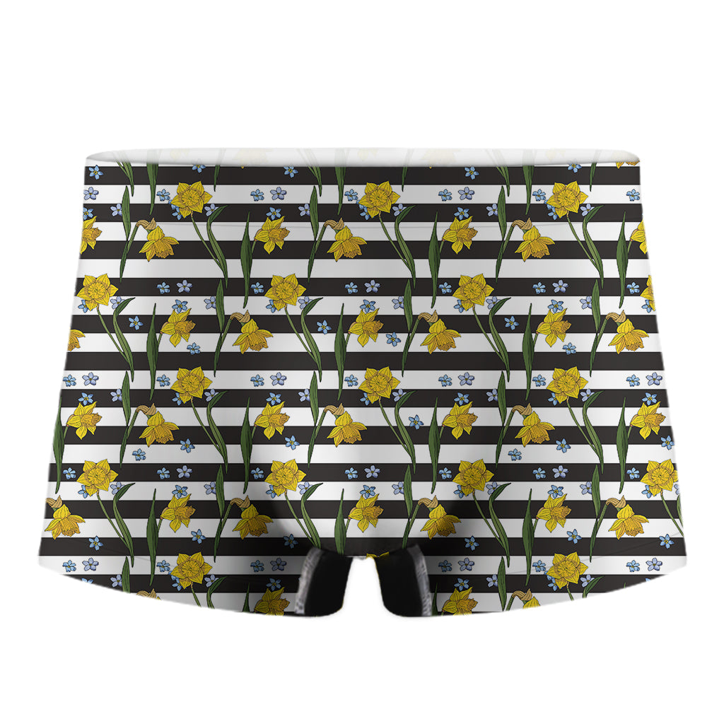 Yellow Daffodil Striped Pattern Print Men's Boxer Briefs