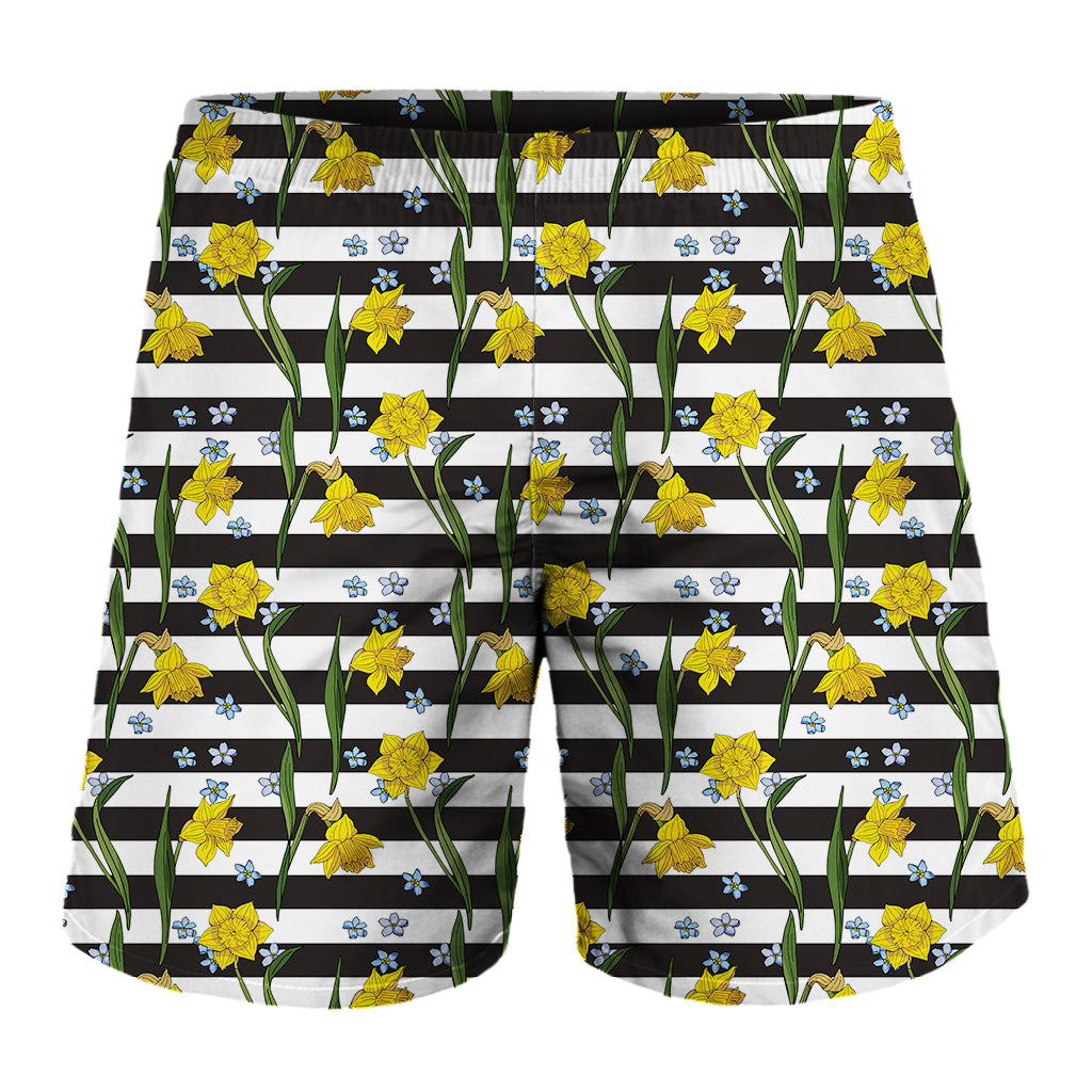 Yellow Daffodil Striped Pattern Print Men's Shorts