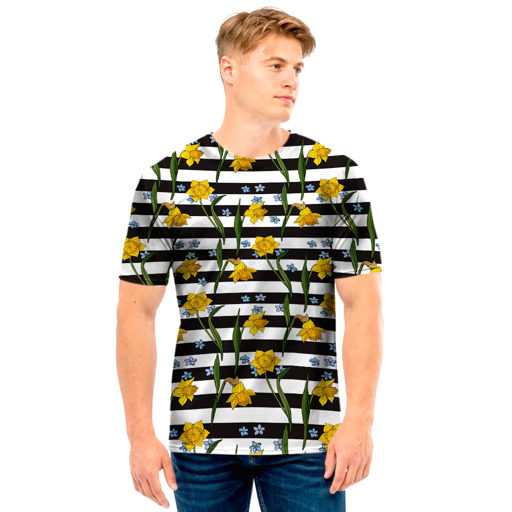 Yellow Daffodil Striped Pattern Print Men's T-Shirt