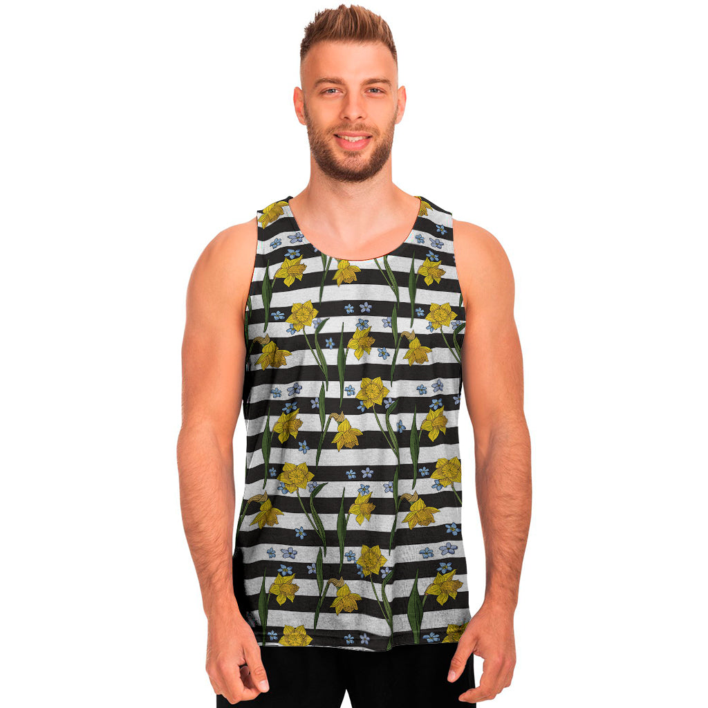 Yellow Daffodil Striped Pattern Print Men's Tank Top