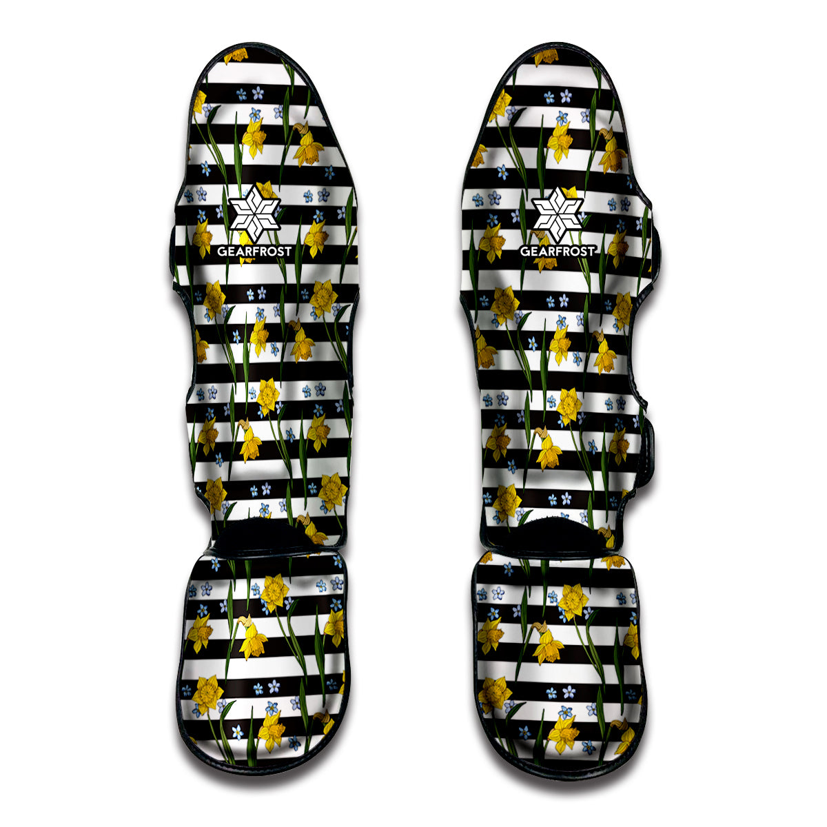 Yellow Daffodil Striped Pattern Print Muay Thai Shin Guards