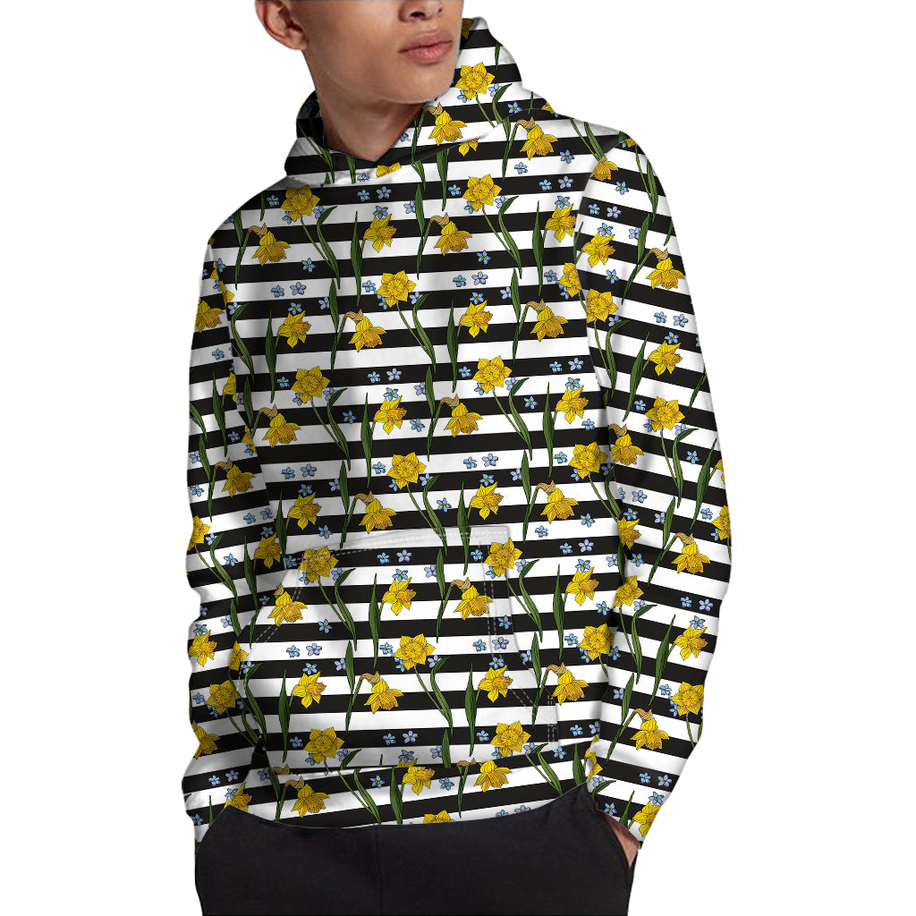 Yellow Daffodil Striped Pattern Print Pullover Hoodie