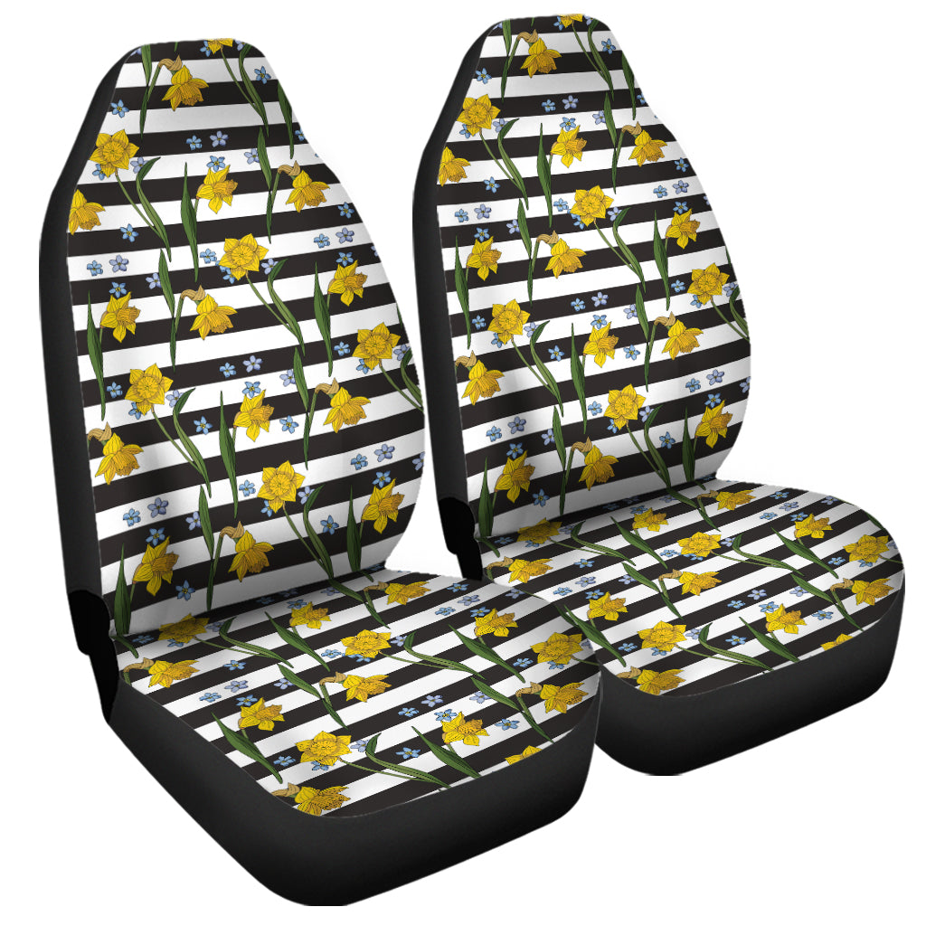 Yellow Daffodil Striped Pattern Print Universal Fit Car Seat Covers