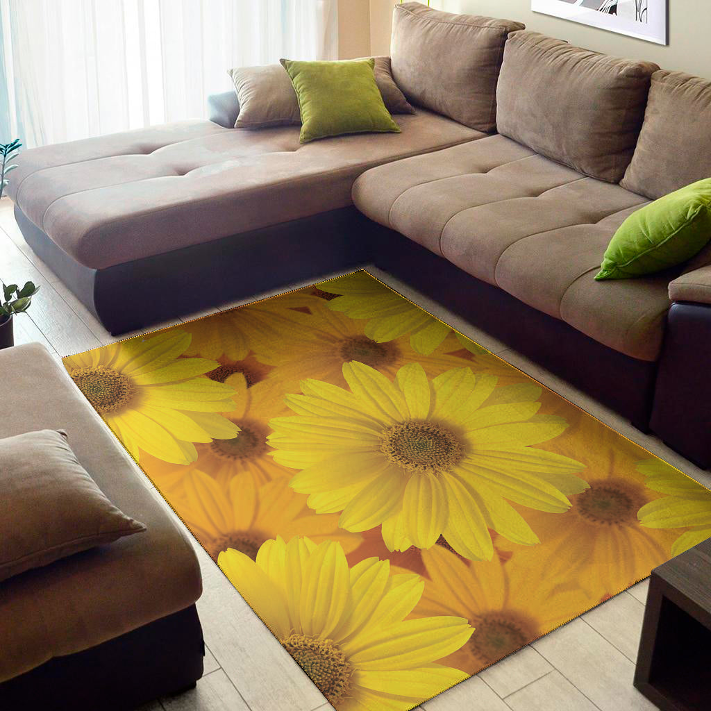 Yellow Daisy Flower Print Area Rug