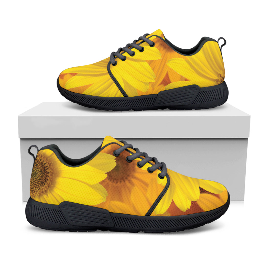 Yellow Daisy Flower Print Black Athletic Shoes