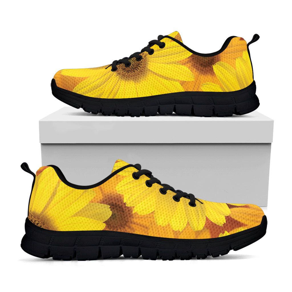 Yellow Daisy Flower Print Black Sneakers