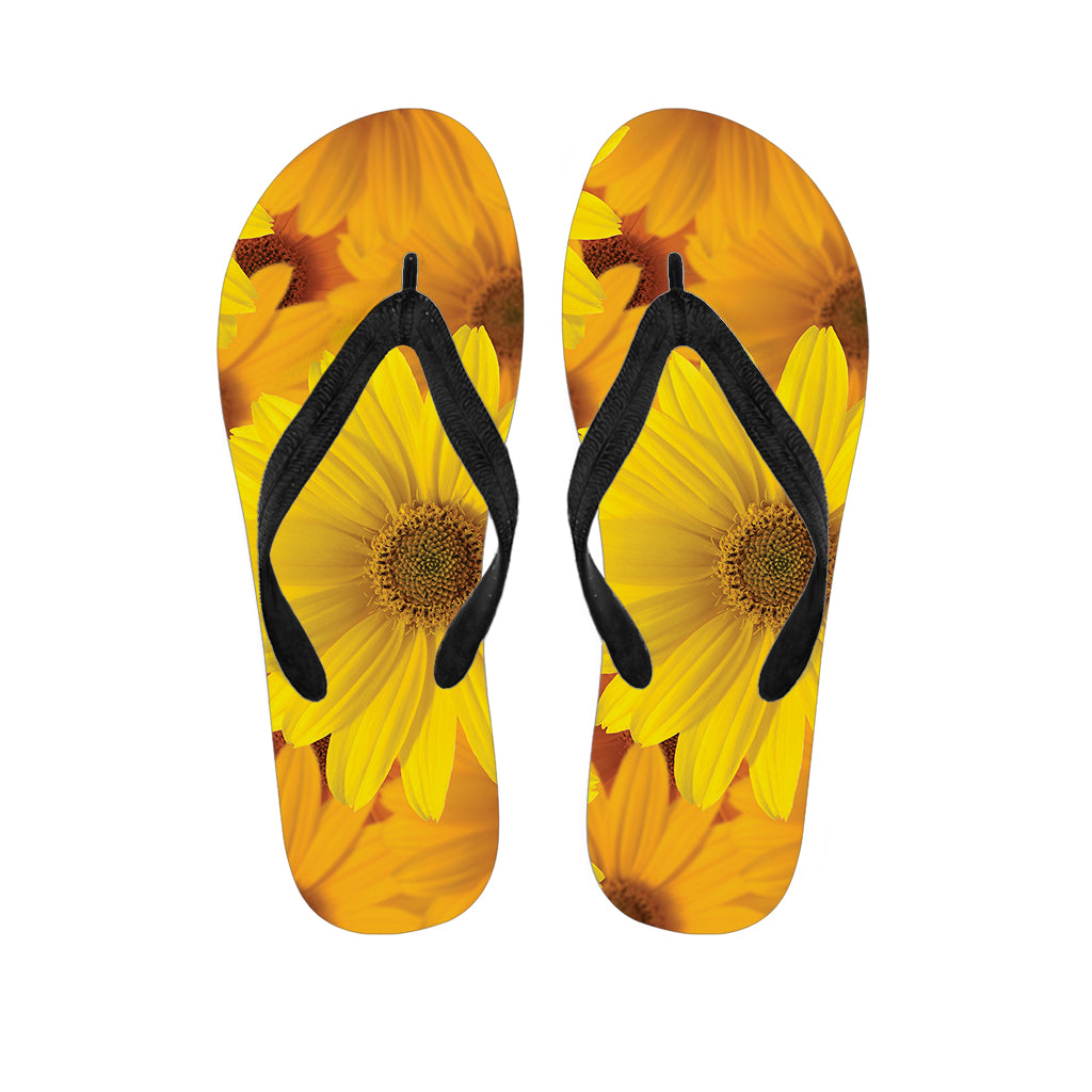 Yellow Daisy Flower Print Flip Flops