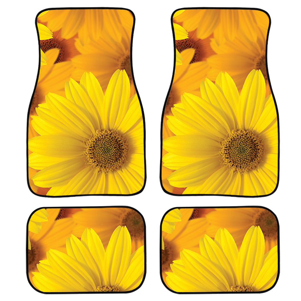 Yellow Daisy Flower Print Front and Back Car Floor Mats