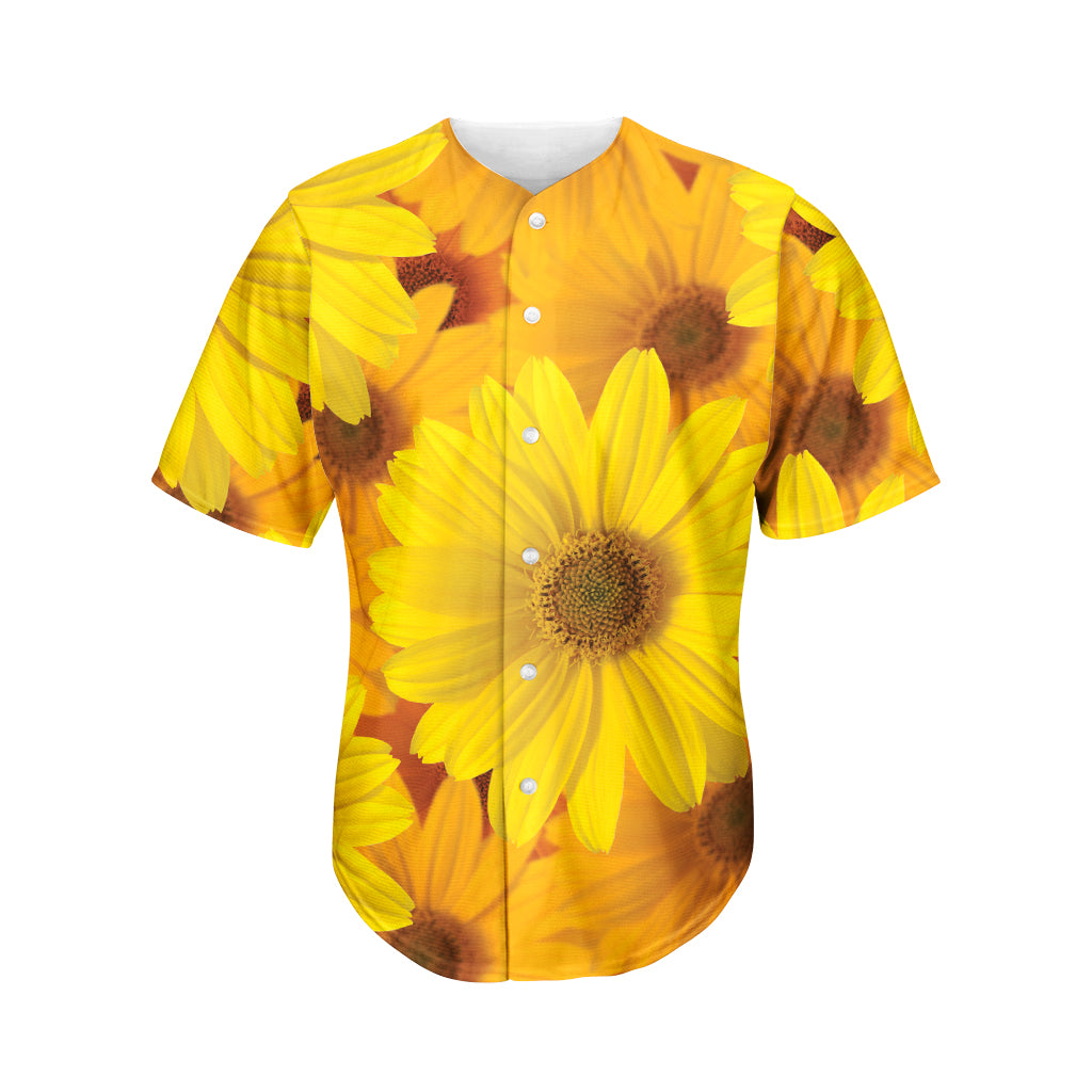 Yellow Daisy Flower Print Men's Baseball Jersey